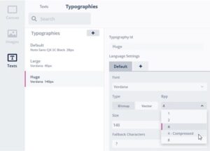 Option in TouchGFX Designer zur Verwendung des neuen Bitmap-Schriftkomprimierungssystems
