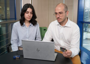 Zahra Amini and Edoardo Nagali playing with MEMS Studio