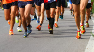 Group of marchers during the sporting competition on the street
