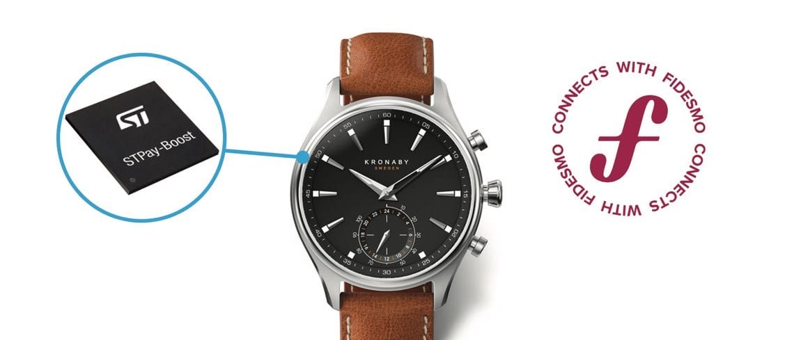 A smartwatch with the STPay-Boost and Fidesmo