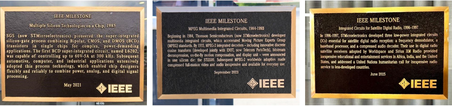 Les trois plaques IEEE reçues par ST