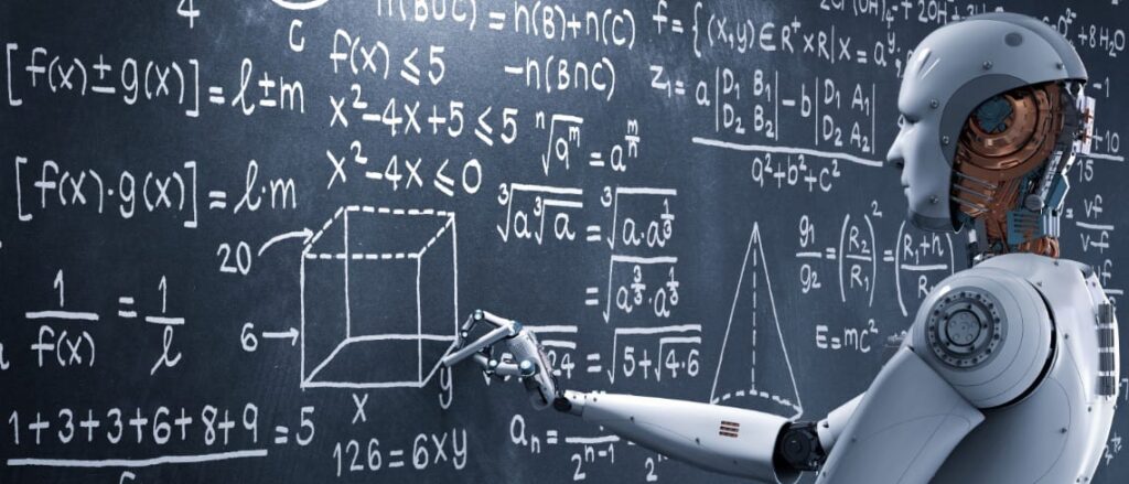 a robot doing math