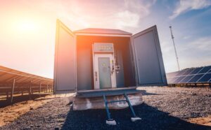 An inverter and battery in a solar park
