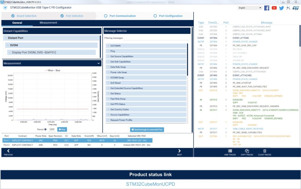A screenshot of STM32CubeMonitor-UCPD