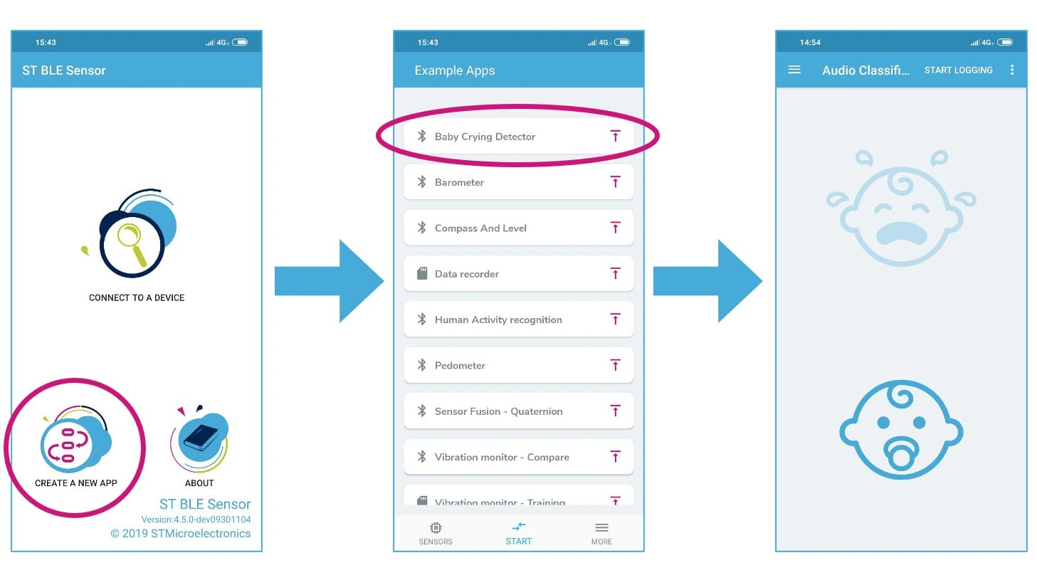 Baby Crying Detector in the STBLESensor app