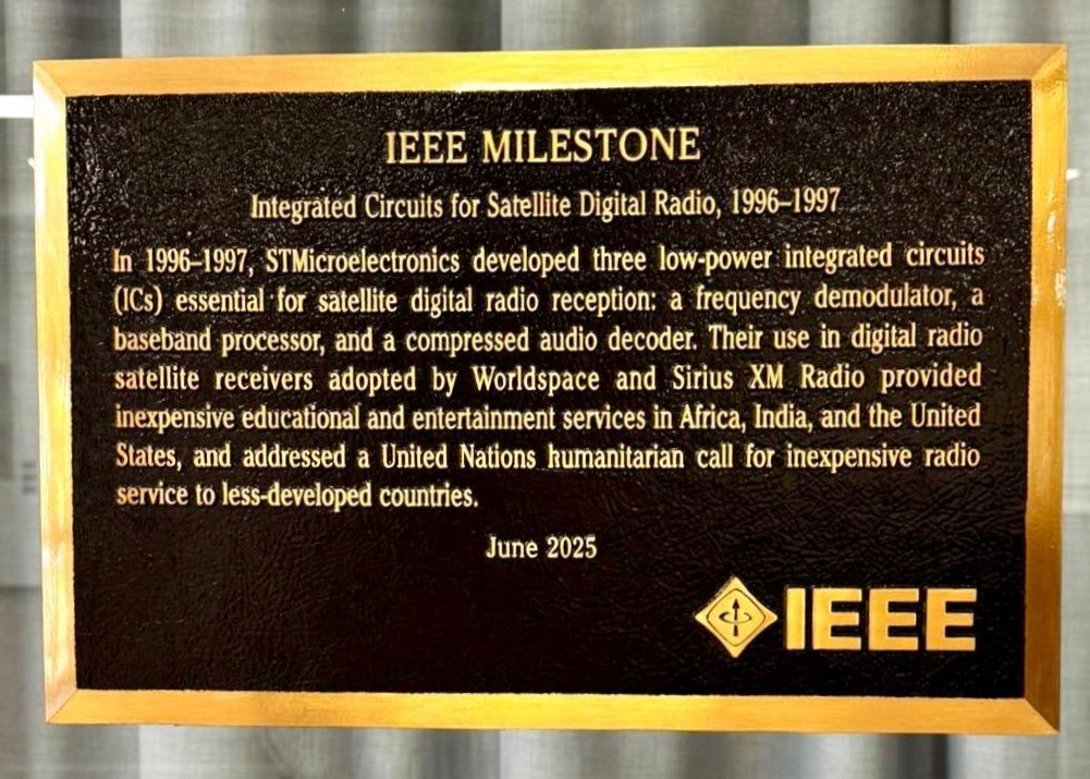 IEEE plaque received by ST for Satellite Digital Radio