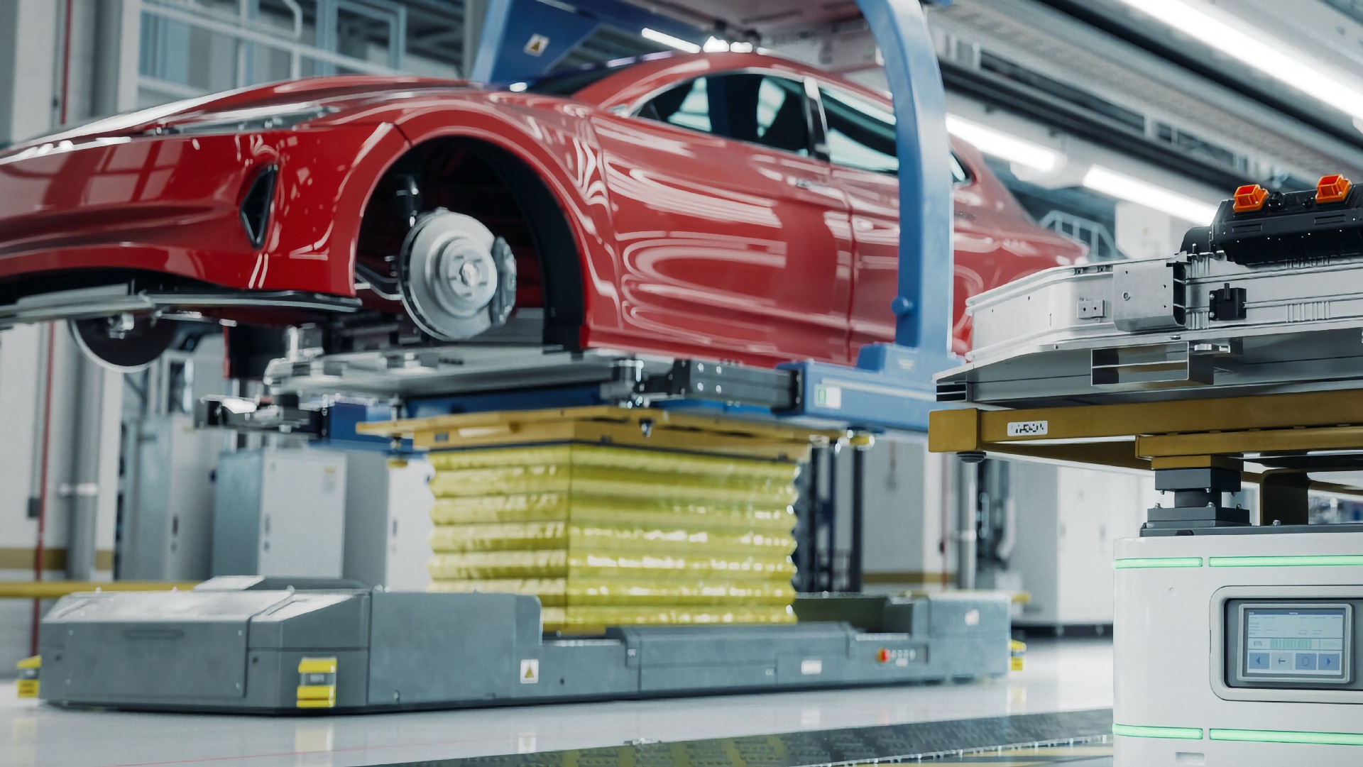 A car being manufactured