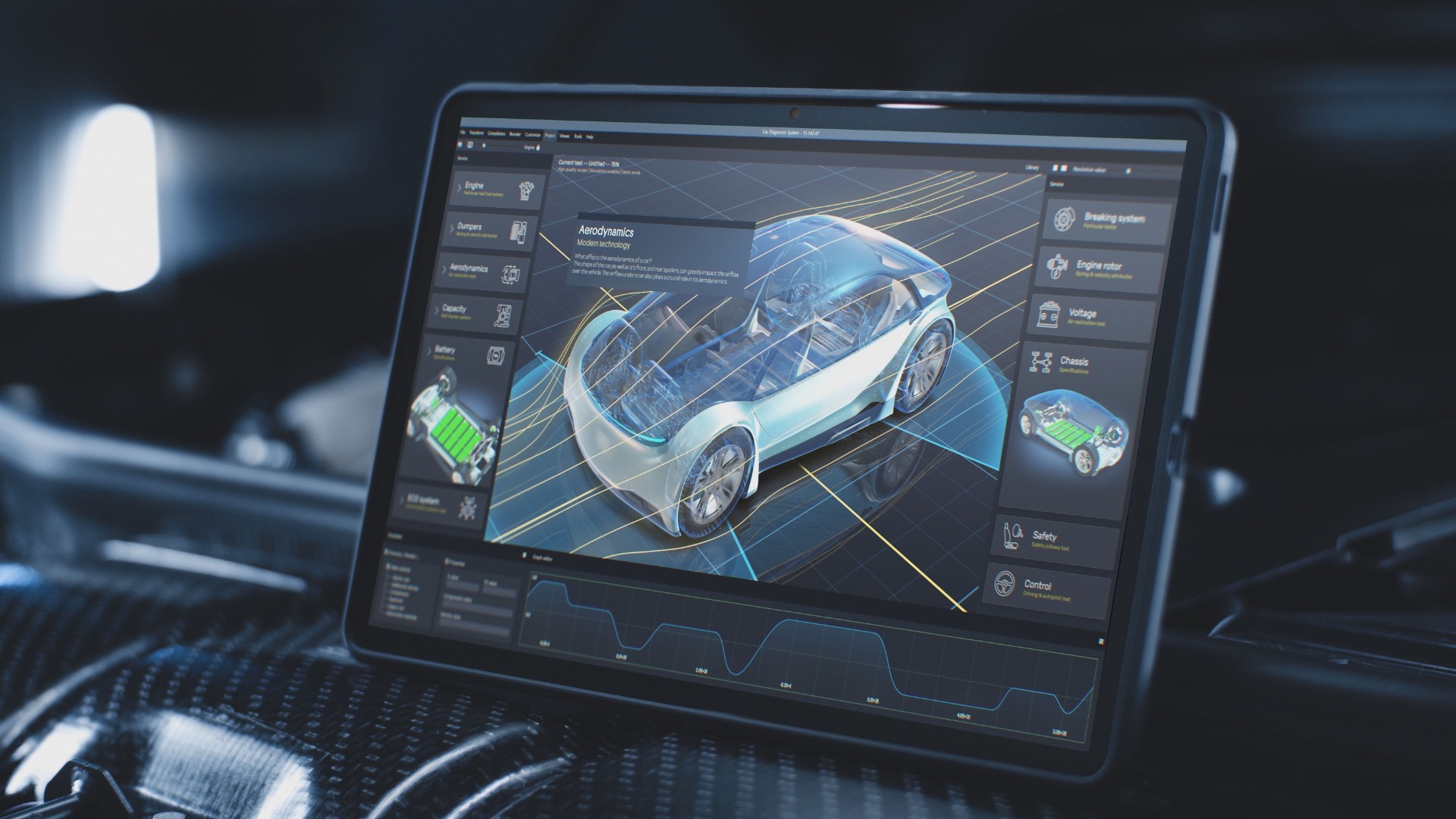 3D render of graphical user interface for professional software