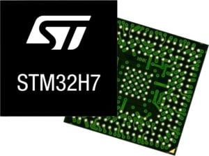 A microcontroller marked STM32H7