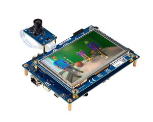 The STM32N6 Discovery Kit with a CMOS sensor running a person detection application