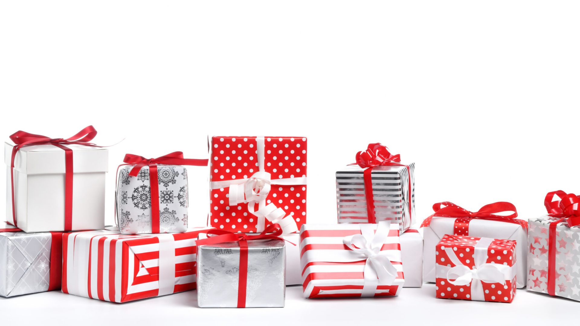Holiday gift boxes on white background