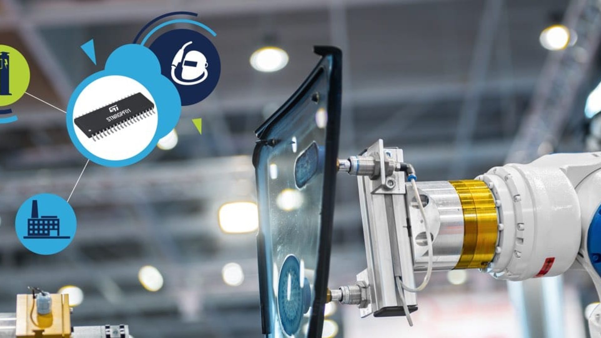 Robot arm in a factory working for the humans