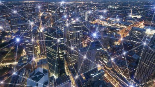 Smart city and connection lines. Internet concept of global business in Sydney, Australia.