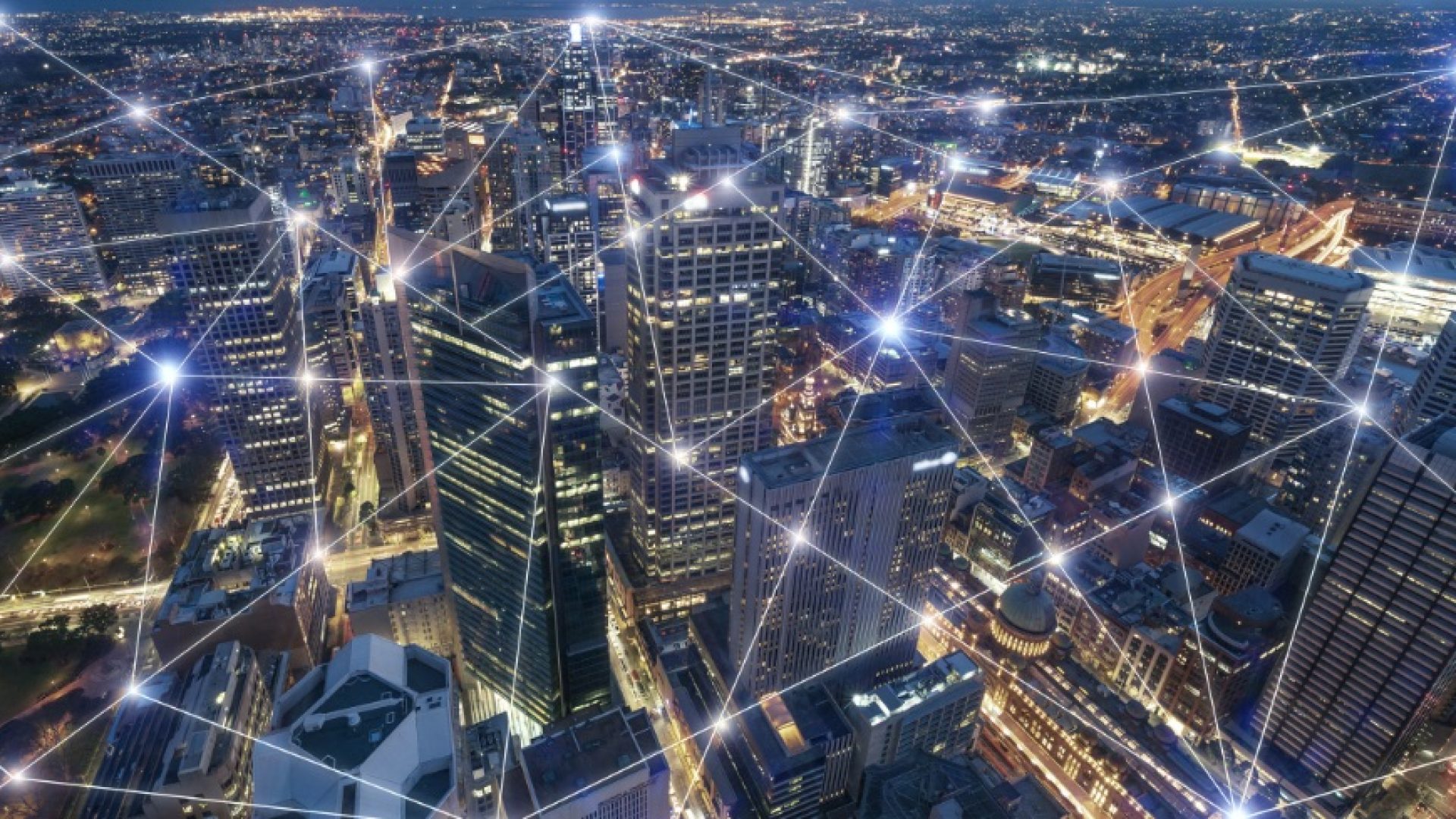 Smart city and connection lines. Internet concept of global business in Sydney, Australia.