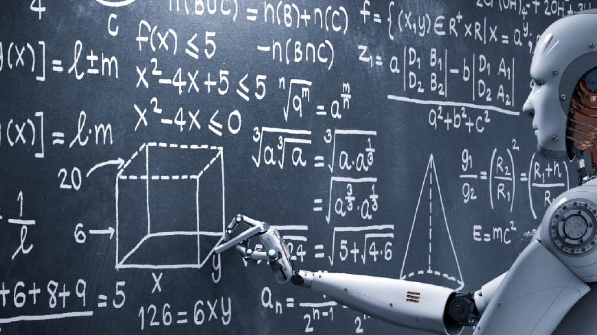 a robot doing math