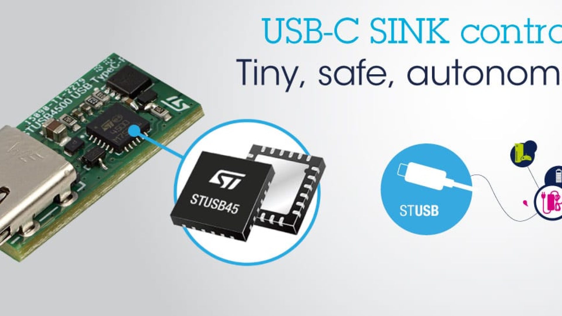 A USB stick with the STUSB4500 sink-only controller
