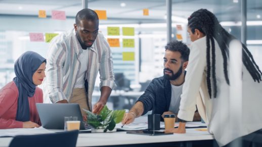 Office Conference Room Meeting: Diverse Team of Young Investors, Workers, Developers work on Creative e-Commerce Digital Startup. Group of Multi-Ethnic Business Professionals work on Product Strategy; Shutterstock ID 2101929508; purchase_order: -; job: -; client: -; other: -