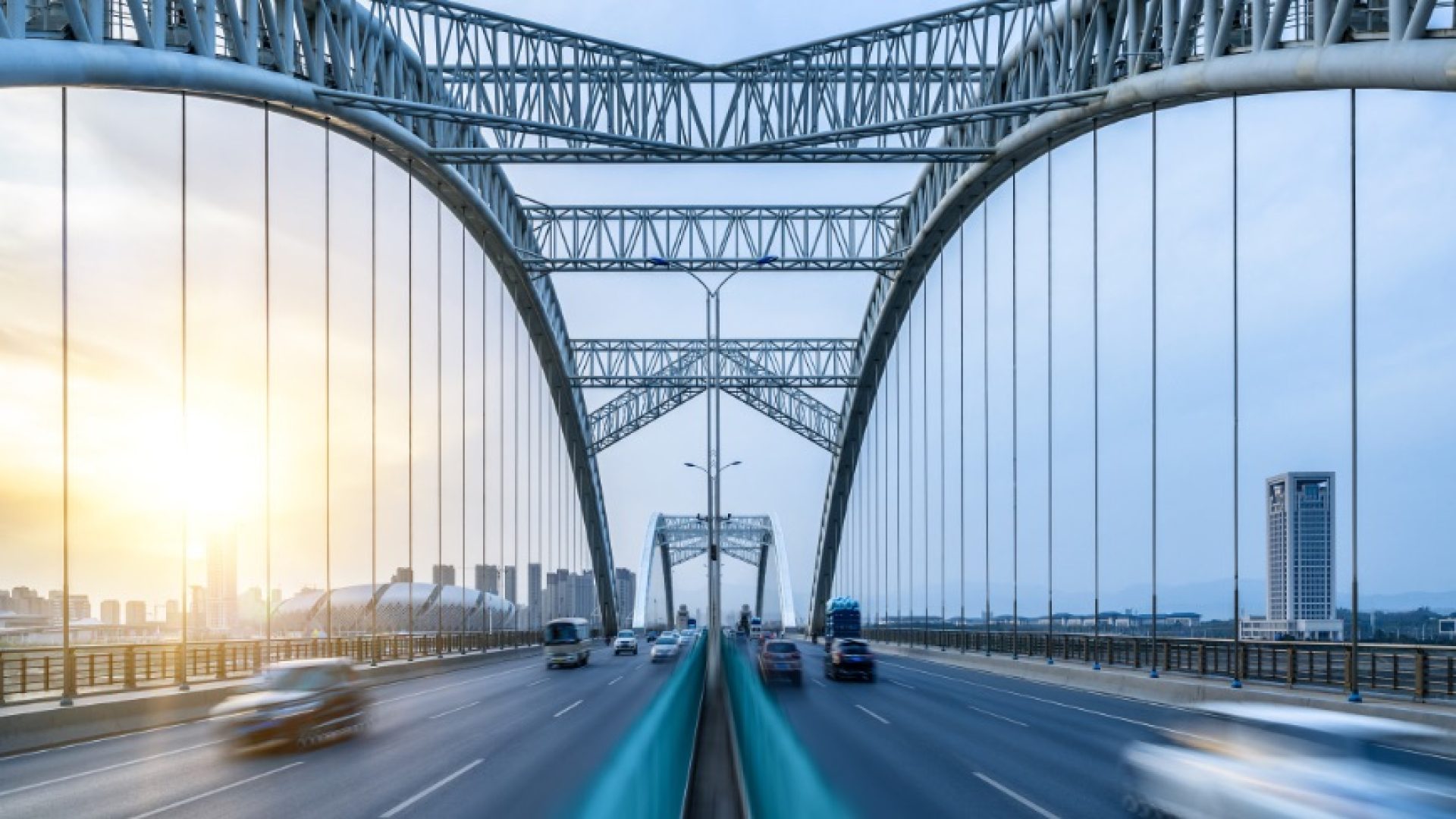 Cars with the modern bridge  ; Shutterstock ID 1053092138; purchase_order: 4000557855; job: ; client: ; other: